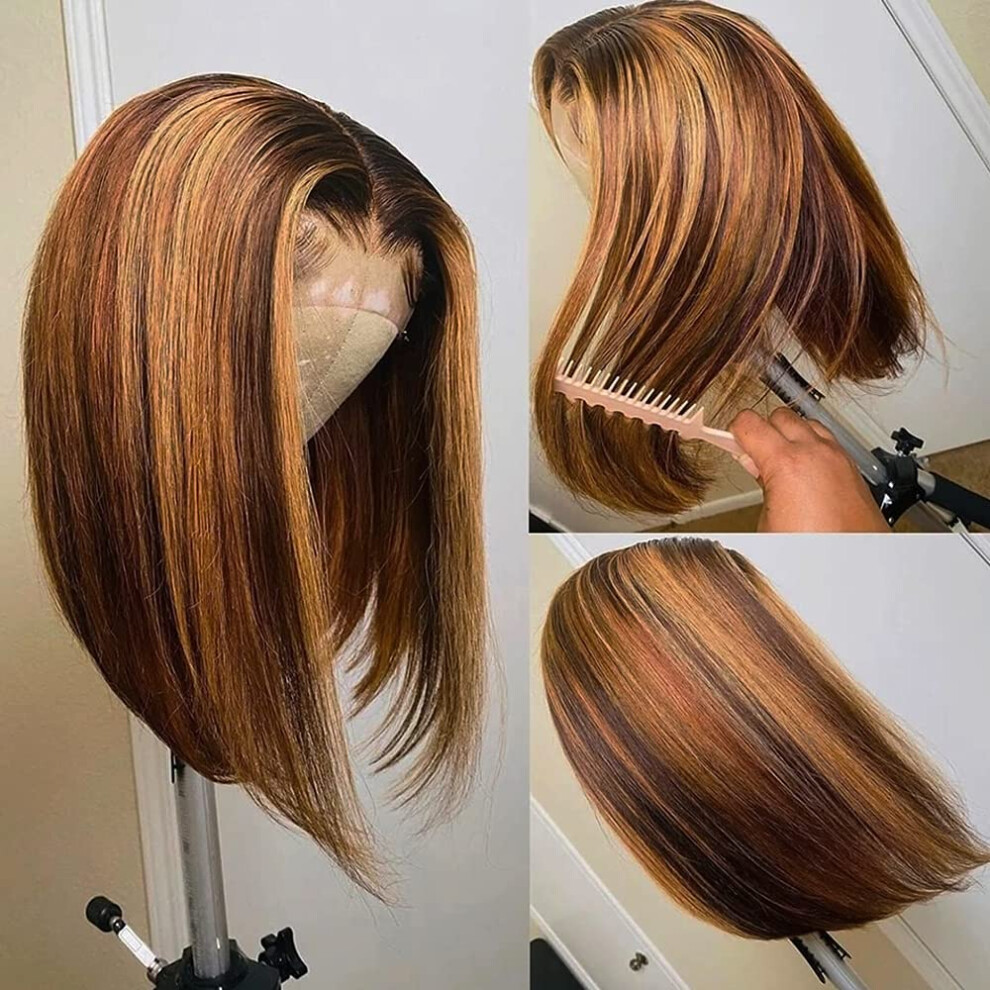Unisex Bob Wig Human Hair 13X6x1 Transparent Lace Front Highlight Short Brazilian Glueless Pre Plucked