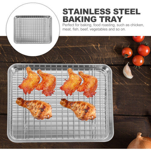 Baking Trays for Oven Pan with Rack Stainless Steel Bakeware Multipurpose Flat Roasting 1