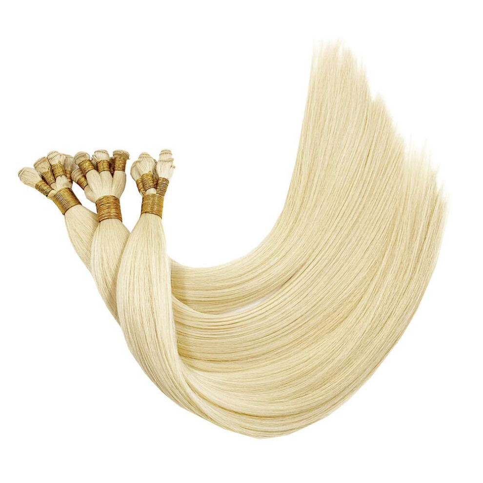 613 Blonde Hand Tied Weft Hair Extensions 20 Inch Silky Straight Remy Human Hair Double Drawn