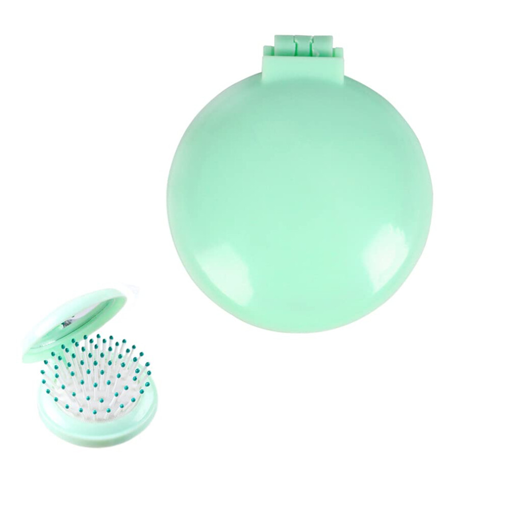 Folding Comb with Mirror Compact Pocket Hair Comb for Travel Girls Green Foldable Design