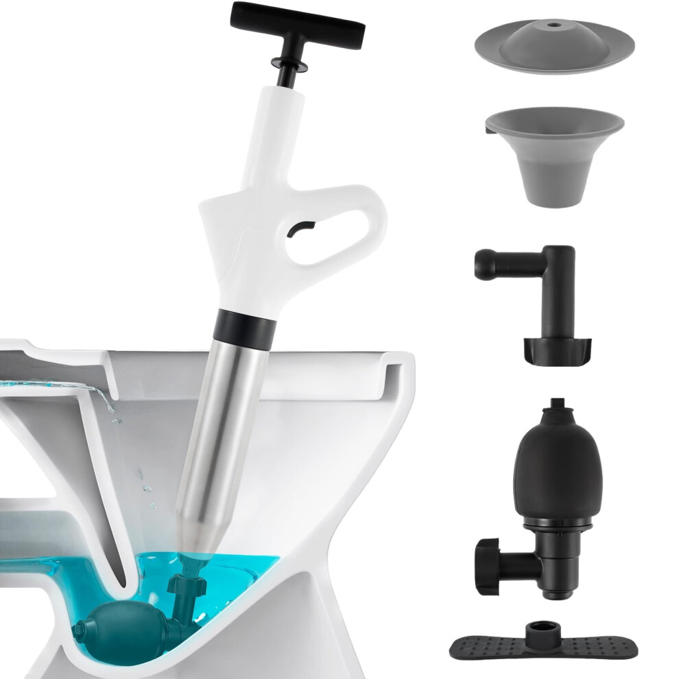Air Pressure Toilet Plunger Kit With Multihead, Stainless Steel Drain Unclogger For Sink And Tub 9365369304857