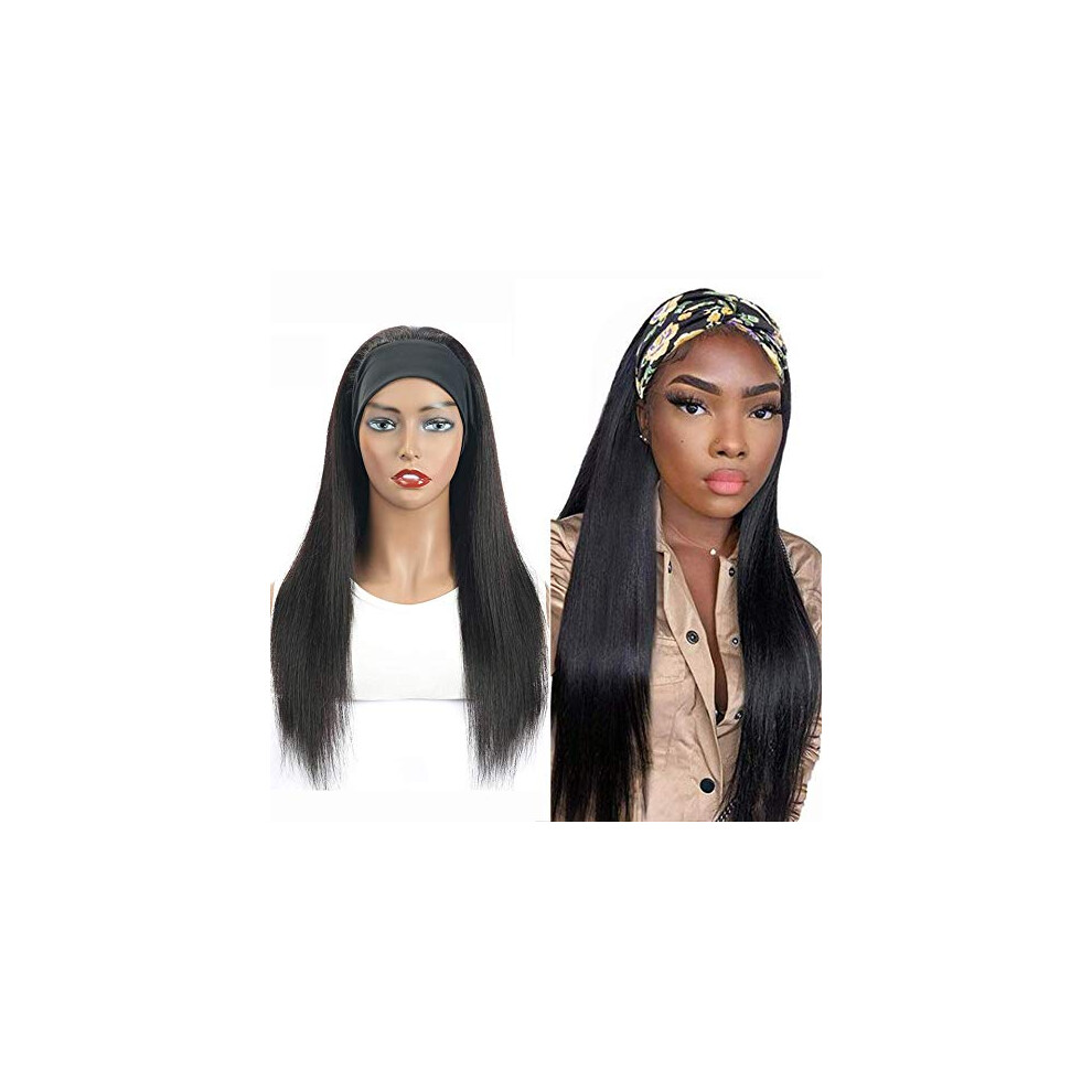 24 Inch Brazilian Straight Human Hair Headband Wig for Black Women, Glueless Natural Virgin Hair