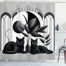 Sprchový závěs Ambesonne s kočičí motivem, moderní boho styl, koťátka v polovině století, šířka 172 cm x délka 172 cm, světle šedá,
