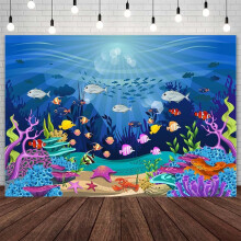 Décor sous-marin - Corail, poissons, lumière des profondeurs marines, rochers d'aquarium pour décoration de fête d'anniversaire et studio photo
