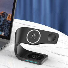 Carregador veicular para celular, estação de carregamento sem fio magnética 4 em 1 com interfaces Tipo-C/USB e carregamento rápido sem fio de 15W