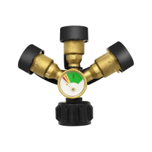 3 Way Propane Splitter with Gauge and ShutOff Valve, 3 Y Propane Gas Splitter, Propane LP Tank Tee Gauge Adapter