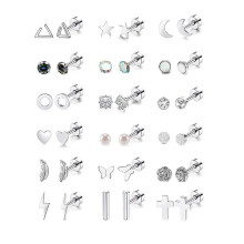 18 Pairs Stainless Steel Earrings for Women Small Stud Earrings Geometric Flat Back Set