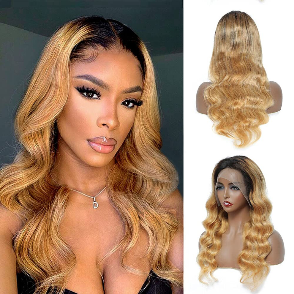 Unisex Lace Front Wigs Human Hair 13X4 1B/27 Ombre Body Wave 26 Inch Brazilian Virgin Pre Plucked Natural Hairline