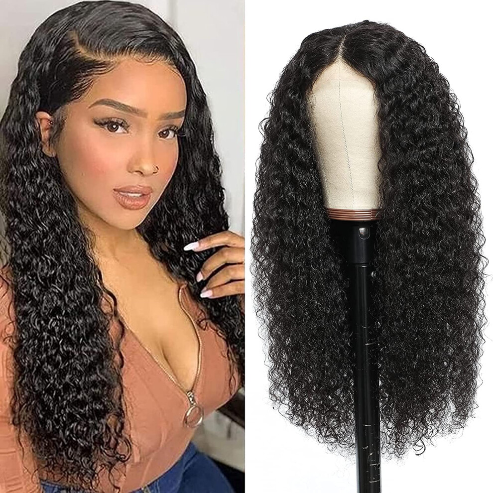 13x4 Lace Front Jerry Curly Human Hair Wig 14 Inch Natural Black 150 Density Glueless