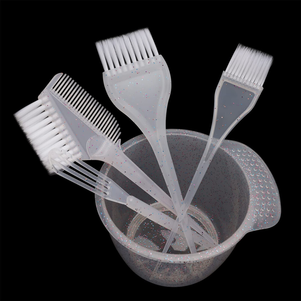 Hair Dye Kit with Glitter Handle Brushes and Bowl, Soft Bristles, Salon and Home Coloring Set of 5