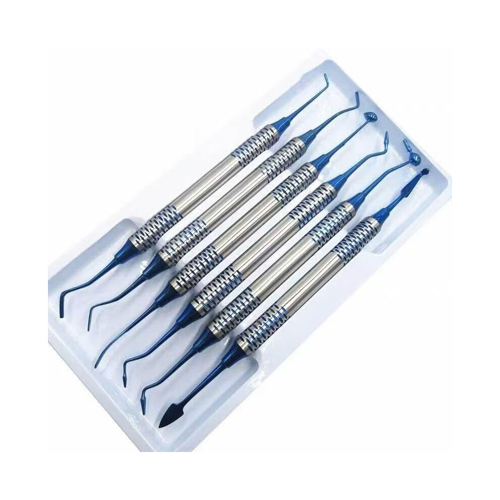 Blue 6 Pcs Dental Composite Filling Instruments Set, Double Ended Non Stick Spatula Tools, Autoclavable