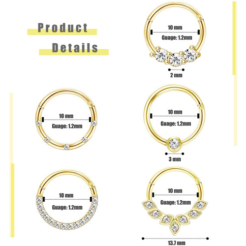 Σκουλαρίκια Jstyle Daith, 16G από ανοξείδωτο ατσάλι, χόνδρος έλικας, τράγος μύτης, 2