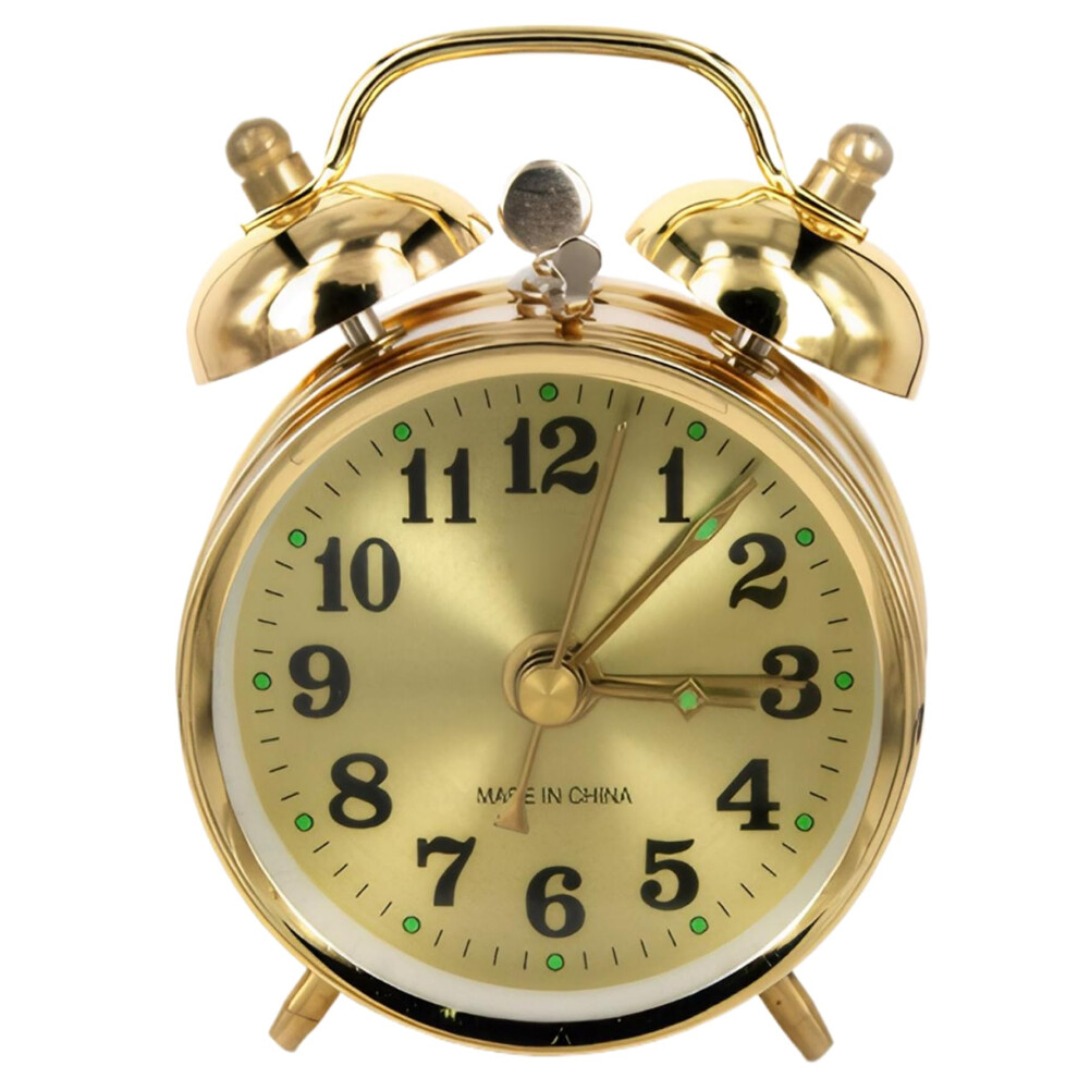 Vintage Metal Twin Bell Alarm Clock Mechanical Wind Up Loud Retro Horseshoe Design Gold