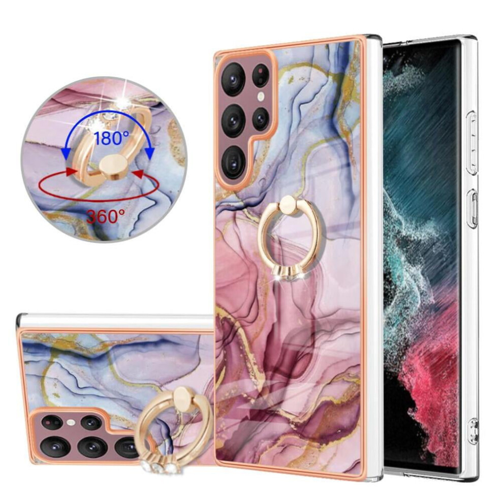 Case For Compatible With Samsung Galaxy S23 Ultra 5G 360 Rotatable Ring Bumper Marble Shockproof Tpu Silicone 9482828484070