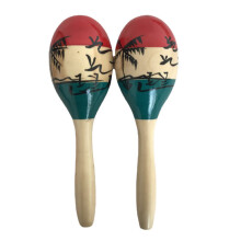 Length 24 cm - Pair of colored maracas - Natural lacquered wood -