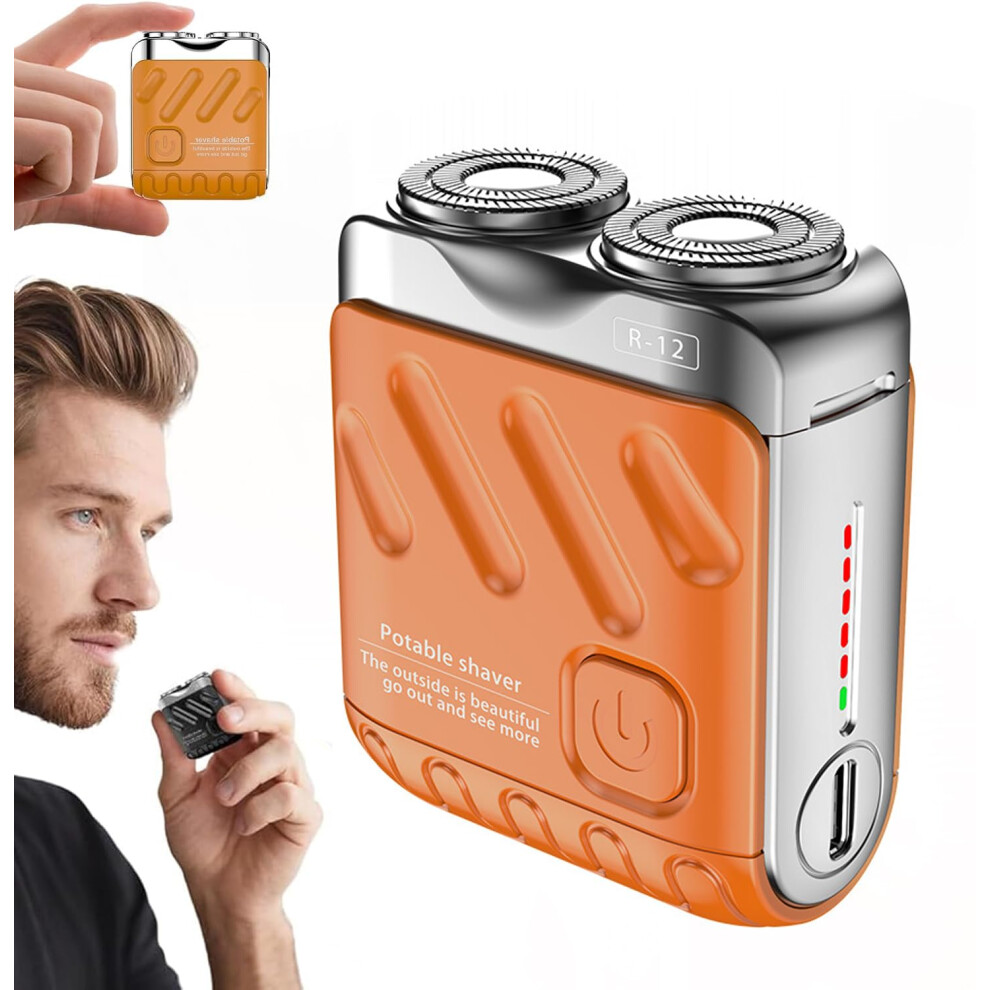 Electric Rotary Beard Shaver DualBlade Pocket Size Waterproof USB Fast Charge with LED Display Orange
