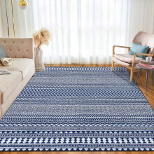 Garvee 4' x 6' Moroccan Area Rug Boho Geometric Floor Cover Soft Chenille Indoor Area Rugs Foldable Thin Rug for Living Room Bedroom, Navy Blue