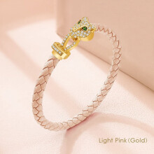 Klassisches Design, exquisites Geparden-Zirkon-Armband für Damen, geflochtenes Lederarmband, hochwertiges Geschenk für Paare, ideal für festliche