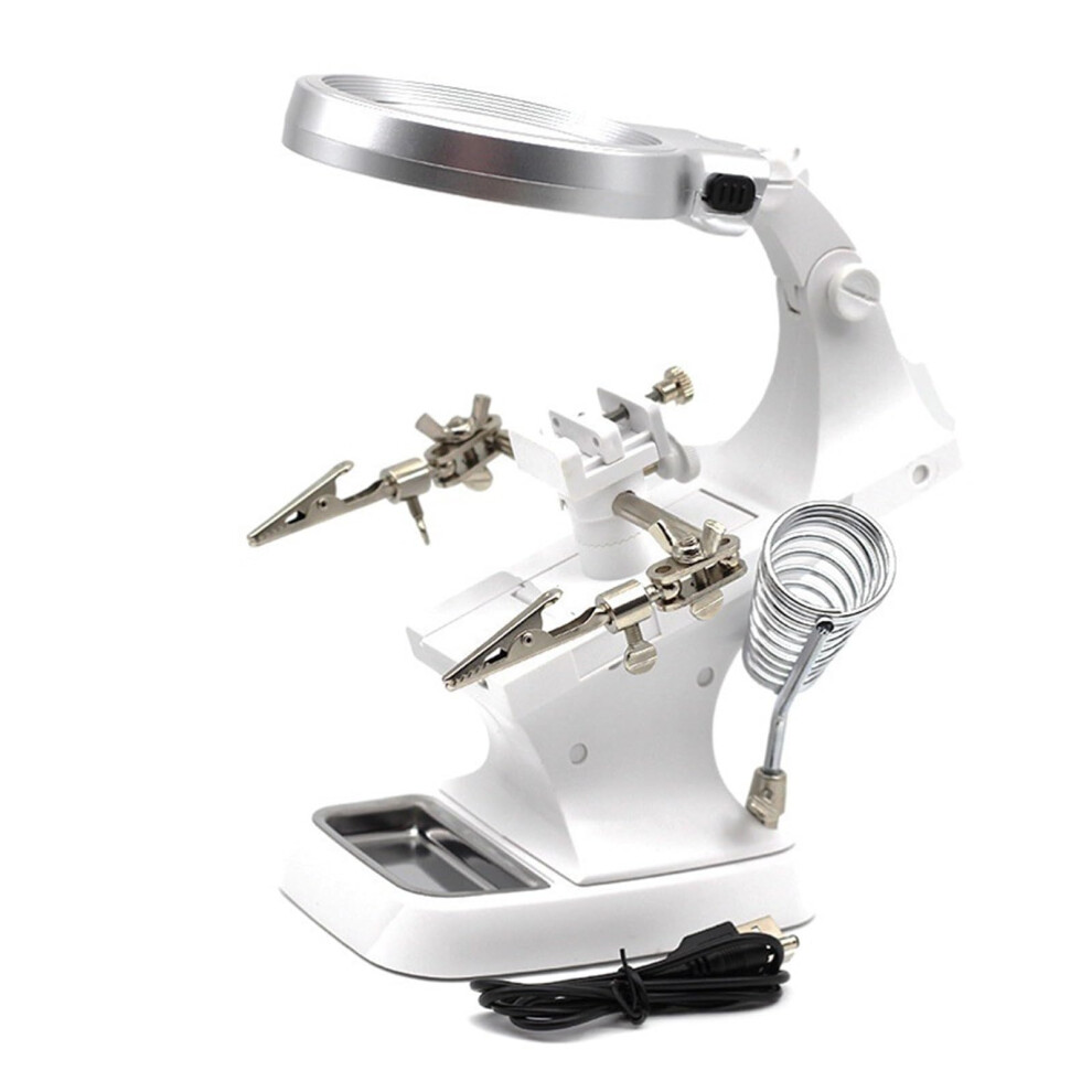 Helping Hands Soldering Station With Led Magnifying Glass, 360 Rotating Arms And Alligator Clamp For Electronics 9365369307902
