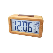 LED Digital Alarm Clock with Temperature Display, Smart Light Sensor, Modern Wooden Design for Bedroom