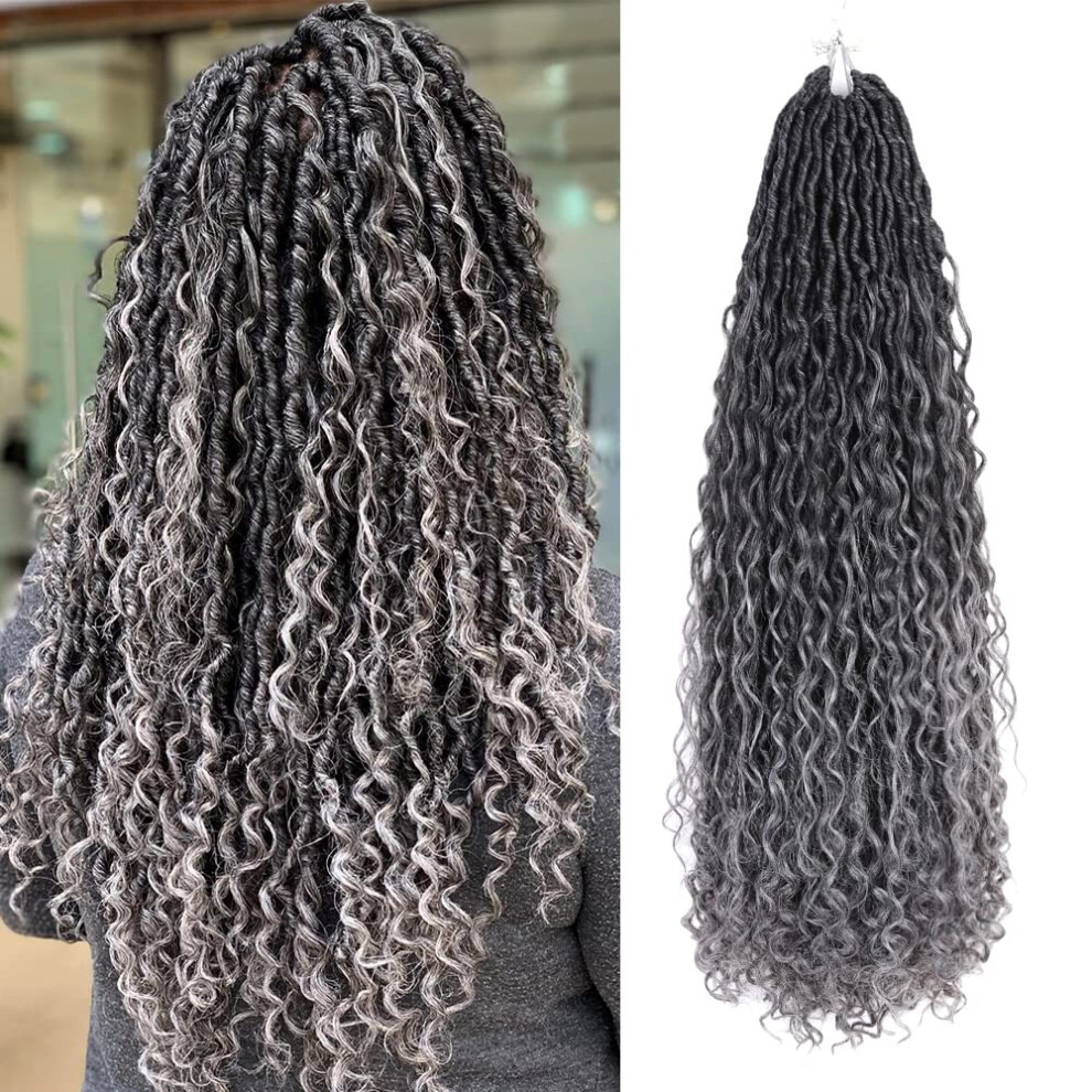 Unisex Gray 26 Inch Goddess Locs Crochet Hair Ot River Locs Braids Prelooped Fuller Curl Texture 5 Packs