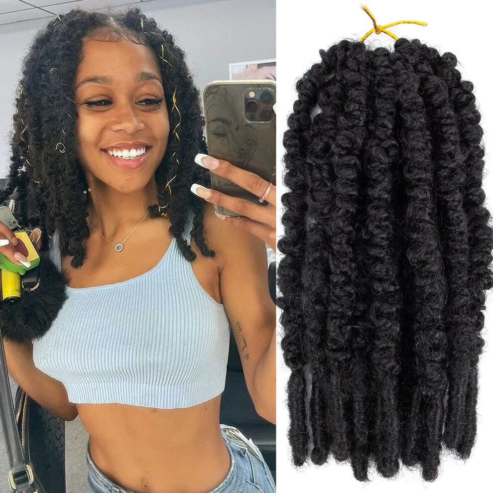 Unisex Butterfly Locs Hair 12 Inch Prelooped Crochet Braids Extensions Short Distressed Faux Locs 1B