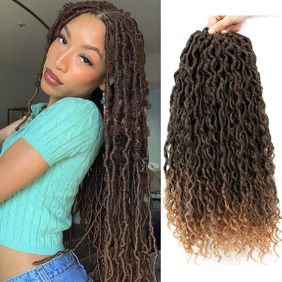 Unisex Faux Locs Crochet Hair 22 Inch Boho Goddess Locs Ombre Blonde Synthetic Wavy Curly Ends 6 Packs