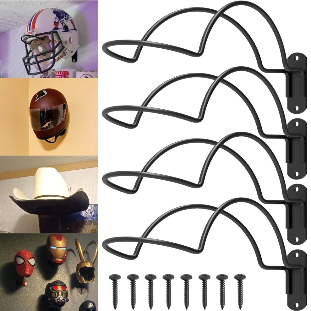 4Pack Helmet Wall Mount Storage Rack Heavyduty Steel Spacesaving Holder With Screws 9099447403865