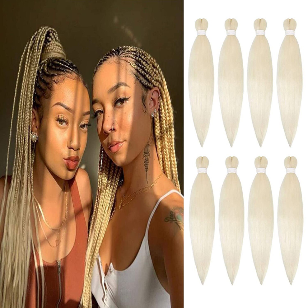 Unisex Pre Stretched Braiding Hair 613 Blonde Yaki Straight Synthetic Extensions 26 Inch 8 Packs