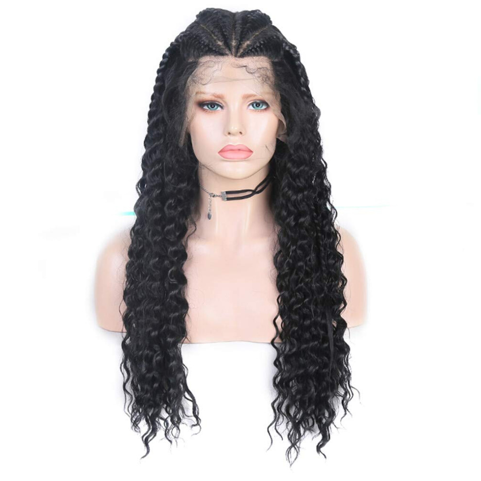 Lace Front Braided Wig for Black Women HeatâResistant Synthetic Hair African American Style 24inch