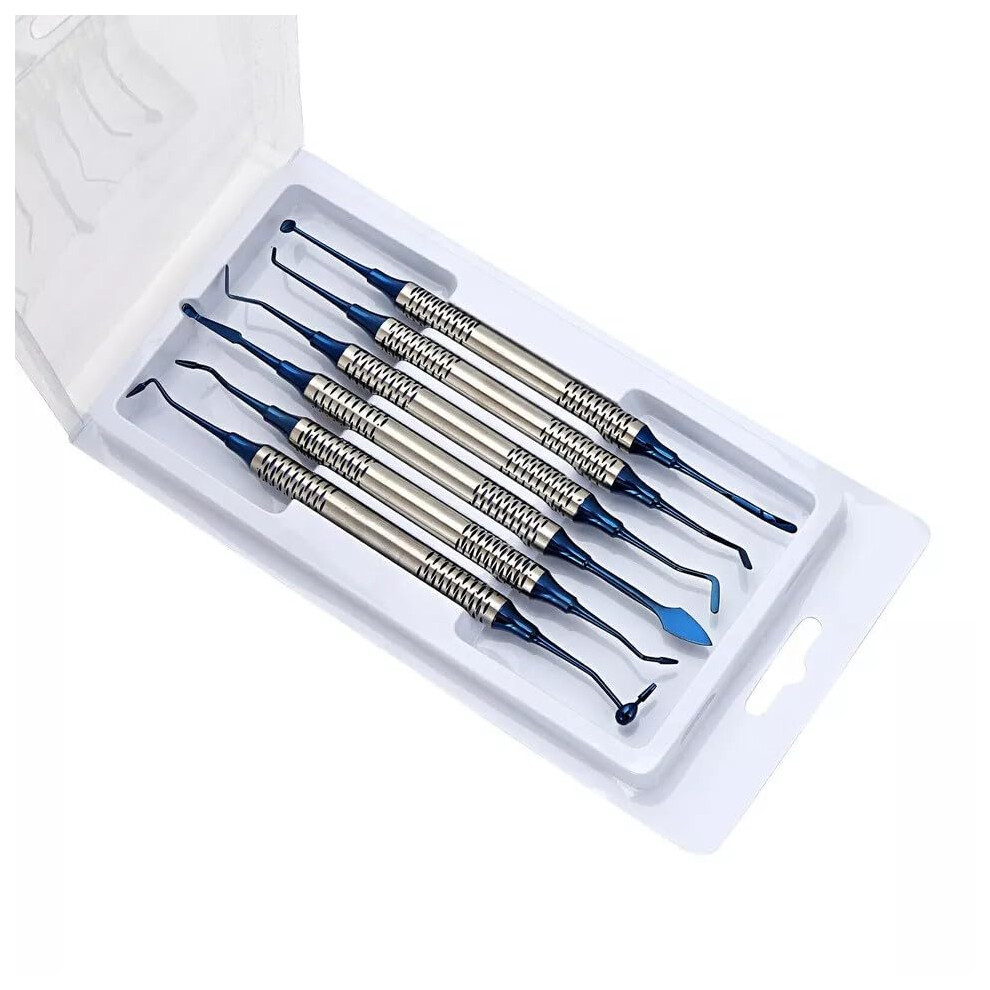 Blue Dental Composite Spatula Set 6Pcs Titanium Coated Resin Filling Tools With Ergonomic Grip