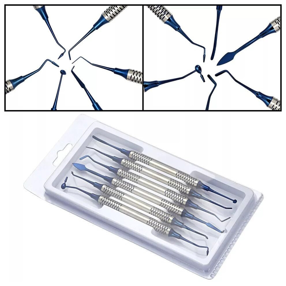 Blue 6 Pcs Dental Resin Filling Instruments Set, Titanium Coated Composite Applicator Spatulas