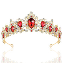 Red Crystal Queen Tiara with Sparkling Shine for Wedding Birthday Prom Durable Alloy Frame