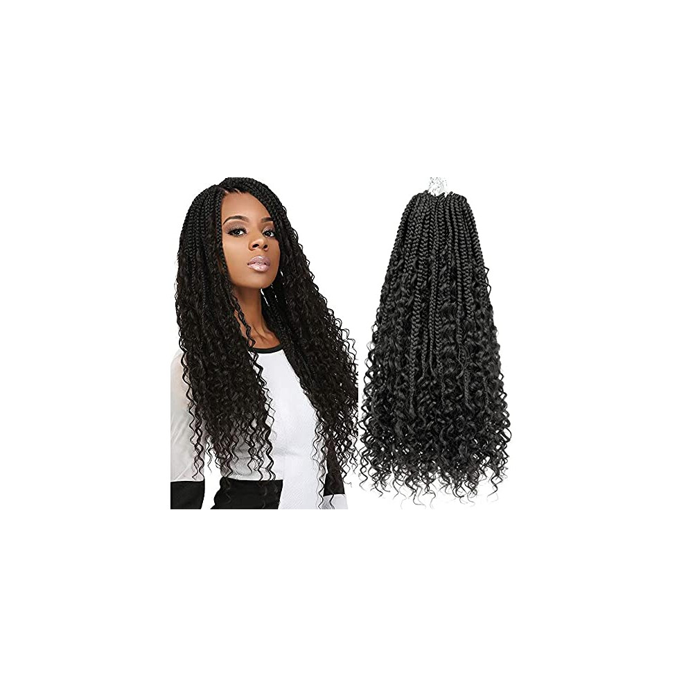 Unisex Boho Box Braids Crochet Hair 18 Inch 8 Packs Prelooped Goddess Locs With Curly Ends 1B Color