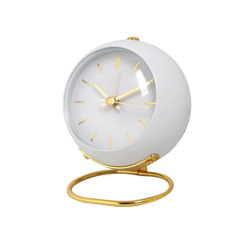 Alarm Clock with Silent Operation, Luminous Pointer, Mirror Display, Nordic Minimalist Bedside Design, White