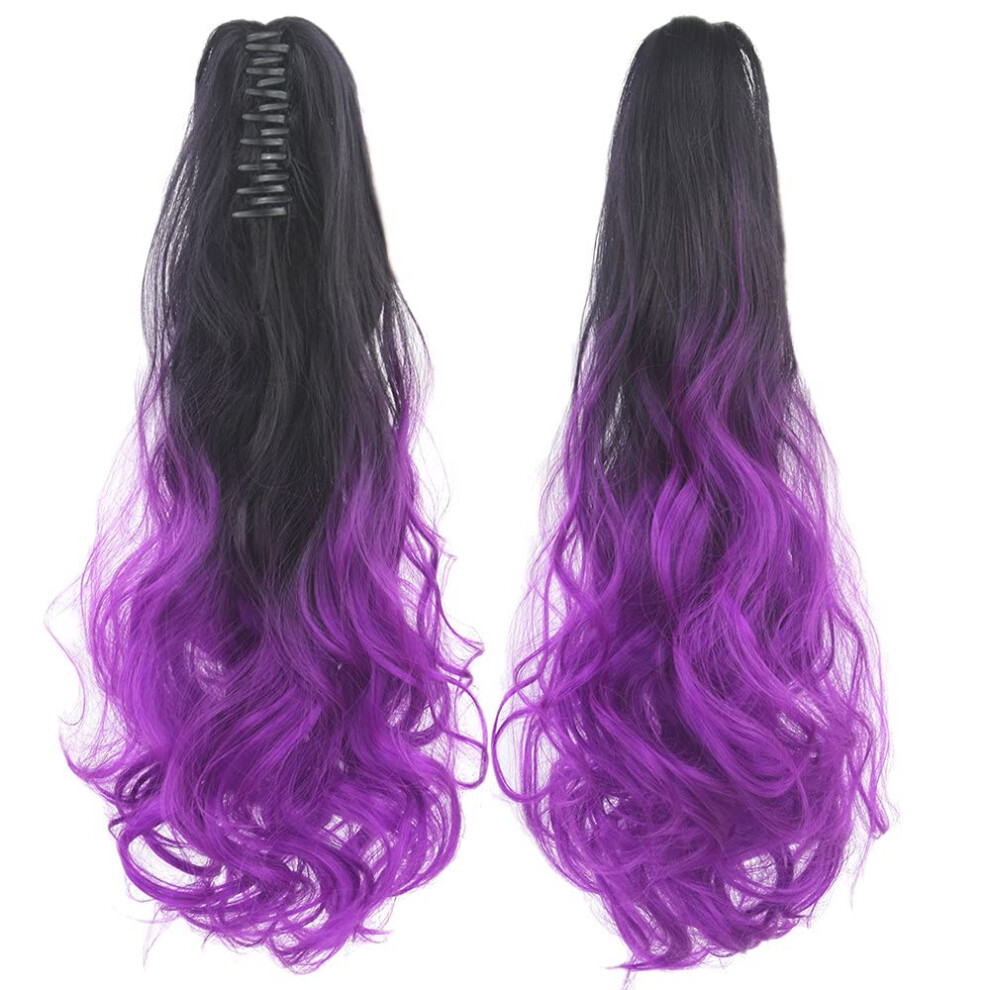 24 Inch Curly Clip In Hair Extensions with Frosted Black Blonde Ponytail Hairpiece