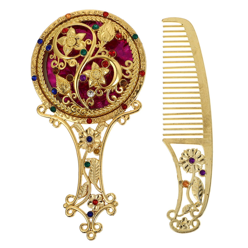 Golden Compact Folding Mirror With Comb, Travel Makeup Mirror Set, Elegant Handheld Design