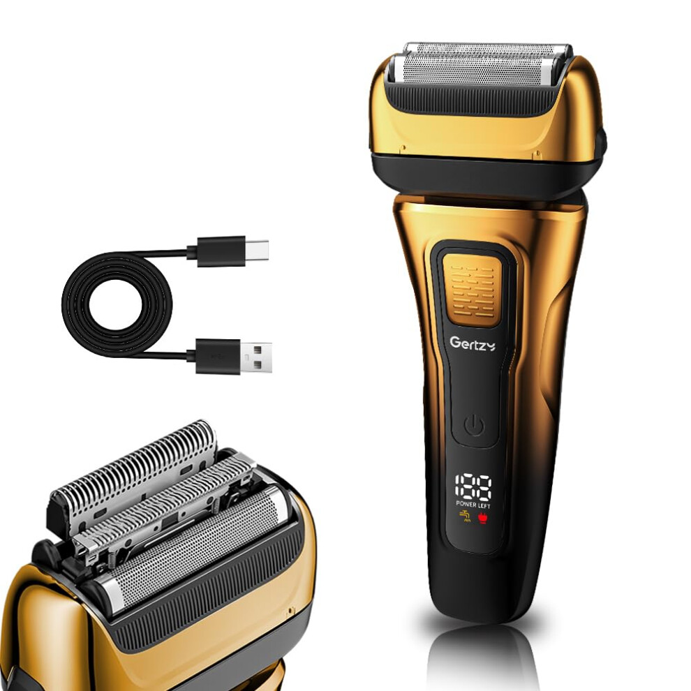 Gold Electric Shaver For Men, Cordless Waterproof Foil Razor With Triple Floating Blades, Pop Up Trimmer, Typec Fast Charging Led Display,