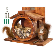 Weatherproof Wooden Squirrel Feeder House with Ventilation Holes for Nuts and Corn Garden Use
