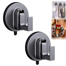 Suction Cup Hooks and Wreath Hanger, NoDrill Heavy Duty for Glass Door Shower Kitchen Bathroom (2PCS)