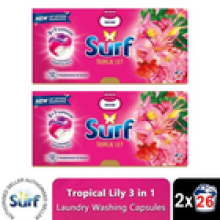 Surf 3 in 1 Laundry Washing Detergent Capsules Tropical Lily, 52 Washes