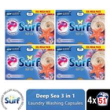 Surf 3 in 1 Laundry Washing Detergent Capsules Deep Sea, 204 Washes