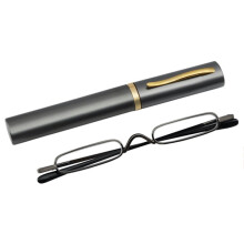 Occhiali da lettura con gradazione da +1.0 a +4.0, astuccio metallico portatile, unisex, grigio +2.25