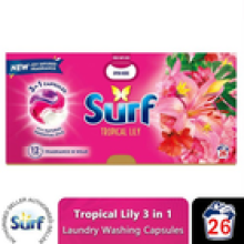 Surf 3 in 1 Laundry Washing Detergent Capsules Tropical Lily, 26 Washes