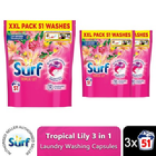 Surf 3 in 1 Laundry Washing Detergent Capsules Tropical Lily, 153 Washes