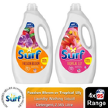 Surf XXXL Laundry Detergent Tropical Lily or Passion Bloom 95W - 2.565L, 4 Pack