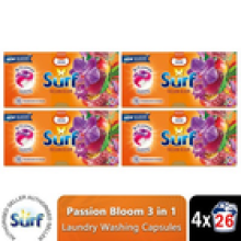 Surf 3 in 1 Laundry Washing Detergent Capsules Passion Bloom, 104 Washes
