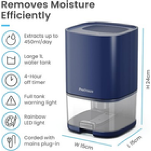 Pro Breeze 1000ml Mini Dehumidifier for Home with Timer for Mould Moisture LED 1