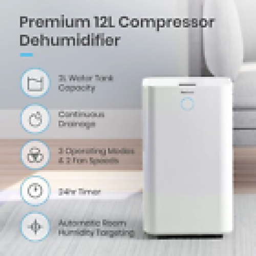 Pro Breeze 12LDay Dehumidifier for Home Automatic Humidity Sensor Display 1