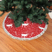 Jupe de sapin de Noël en dentelle à franges, motif cerf et canne à sucre sur fond rouge - Douce, légère et agréable au toucher, 76 cm